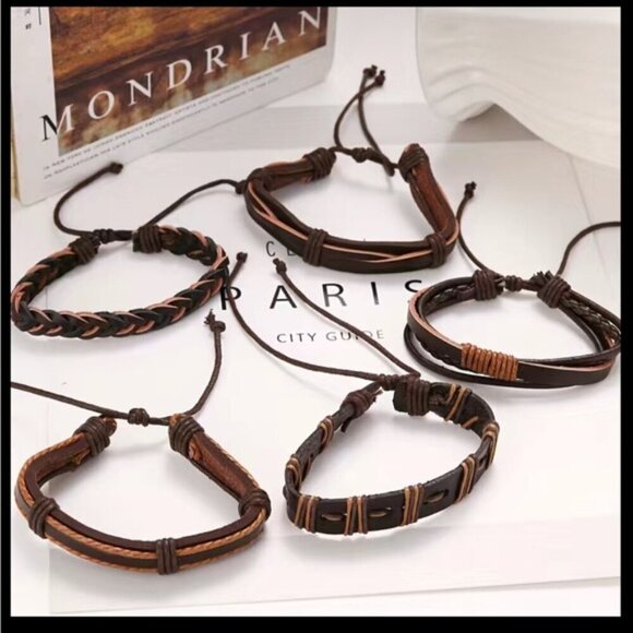 Men's Genuine Brown Braided Bracelet Set - Picture 3 of 3